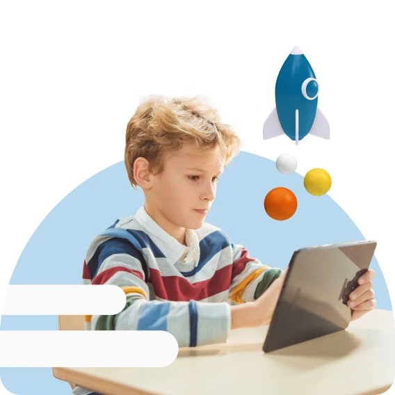 boy with tablet and rocket